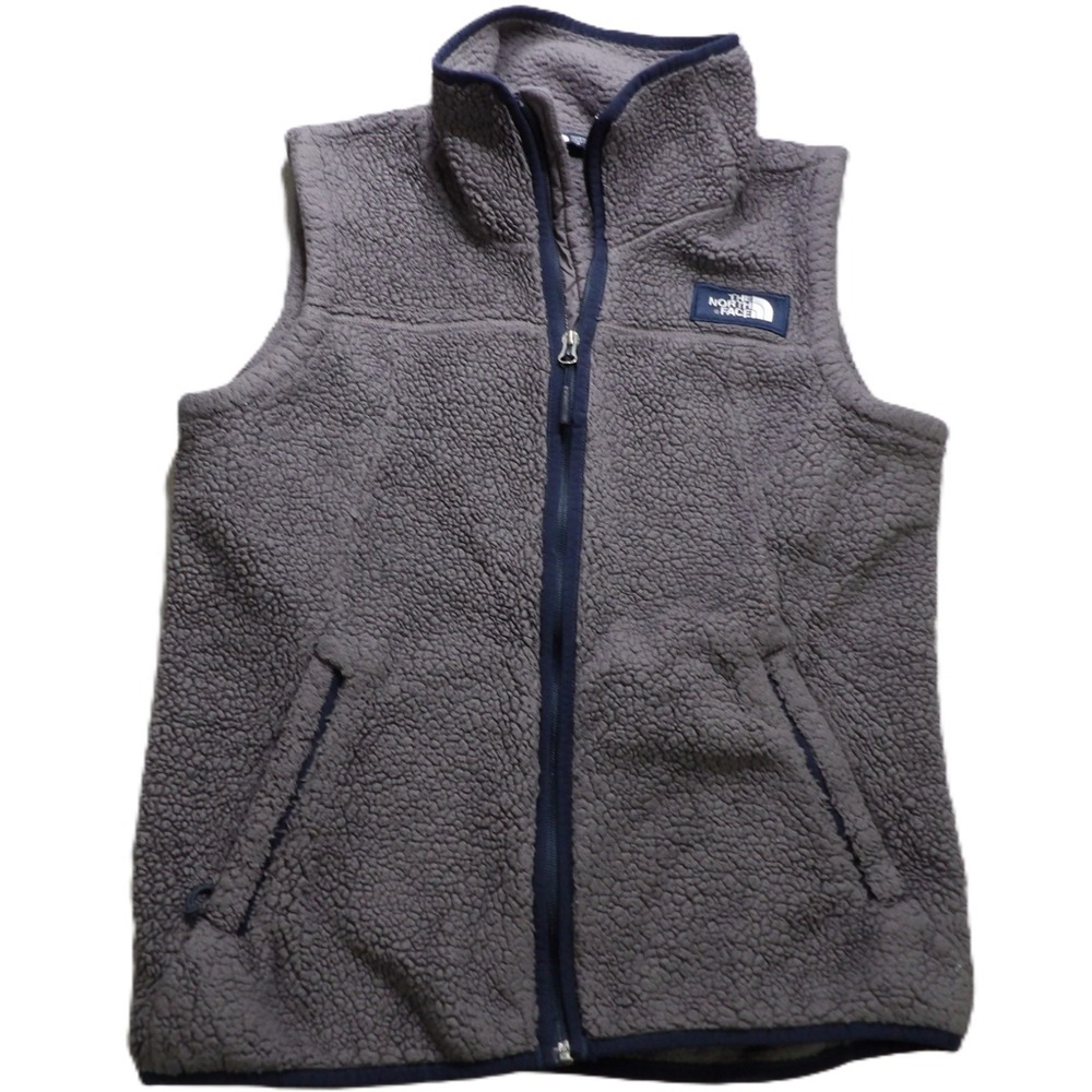 The North Face Campshire Fleece Vest Outerwear Sherpa Zip Women Medium Gray Navy